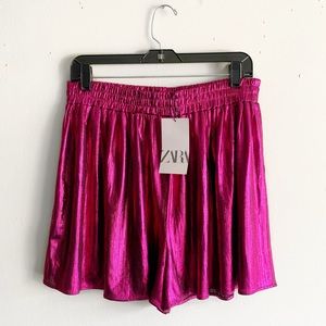 New Zara Pink Metallic Shorts Large Festival Rave Shimmer Barbie